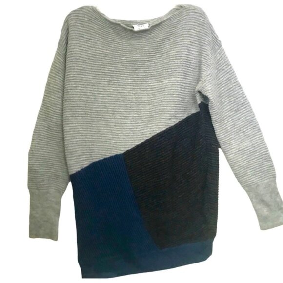 DKNY Color Block Ribbed Knit Sweater Cashmere Blend Boat Neck Oversized Minimal - Picture 2 of 16
